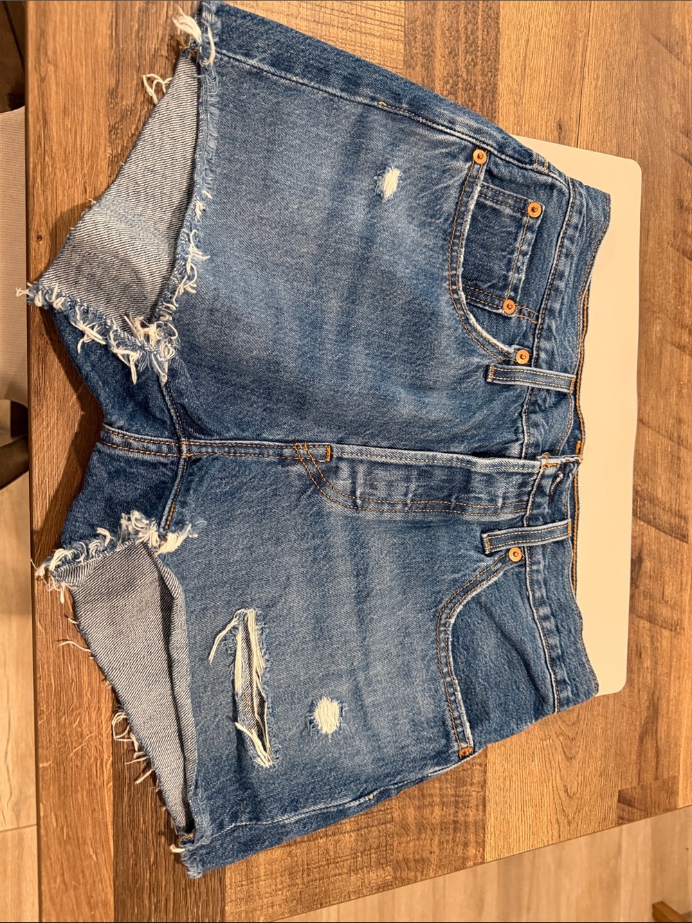 Levi’s 501 High Rise Distressed Denim Cutoff Shorts - Blue